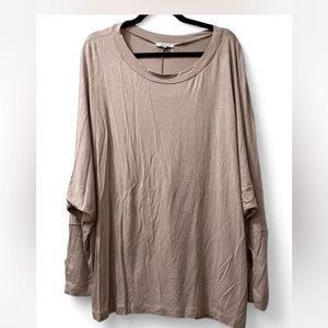 Taupe long sleeve dolman style blouse with x sleeve detail, size 2x